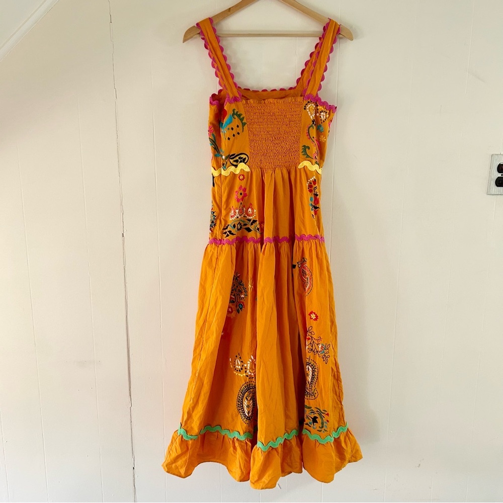 Maeve Sunset Embroidered Midi Dress in Orange sz 2 - Picture 5 of 5